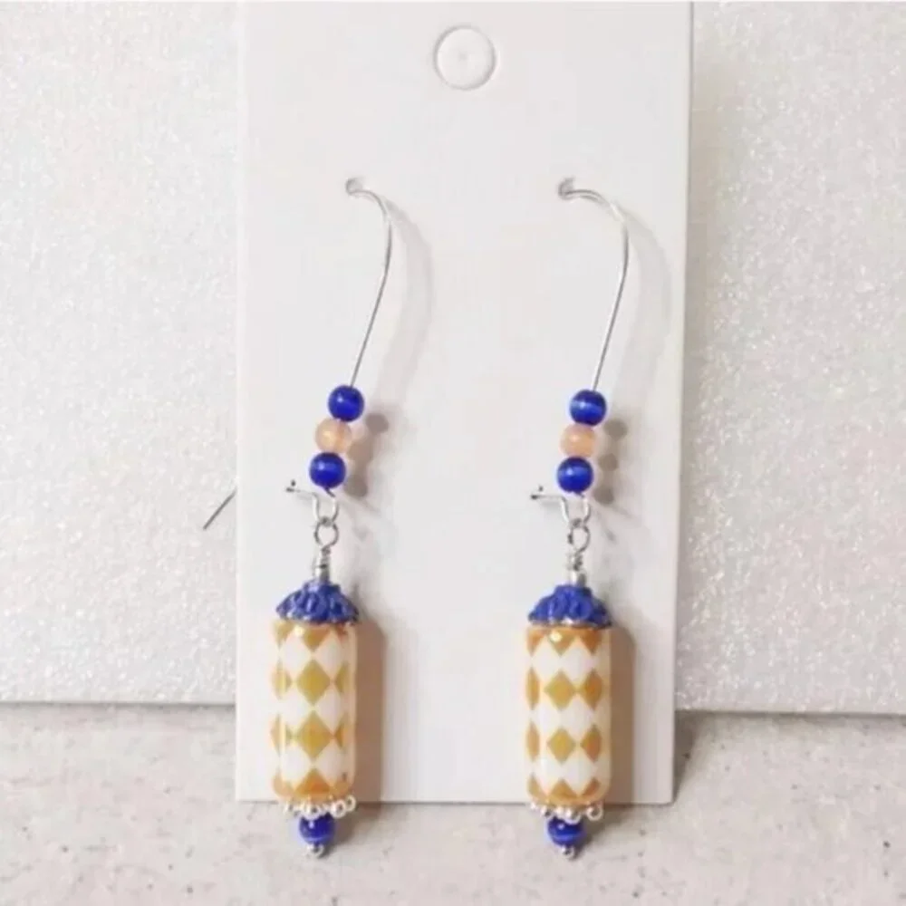 Apricot & Blue Harlequin Earrings • Spunky Summer Vibes • Happy Spring Energy